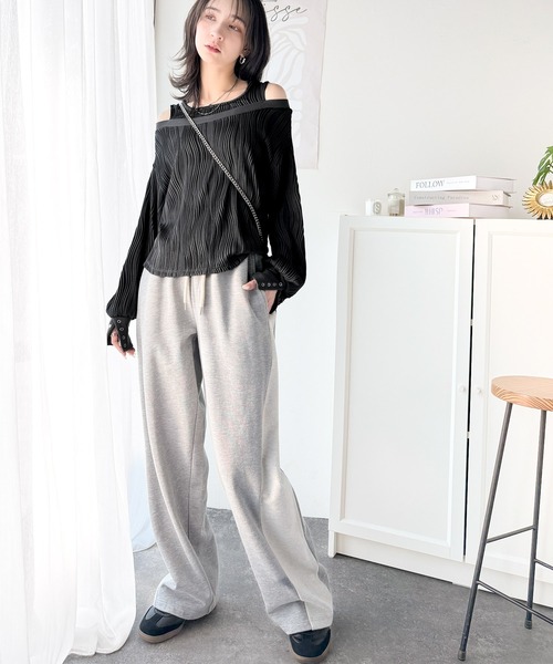 classicalelf（クラシカルエルフ）の「一枚で完成度MAX。フェイクレイヤードオフショルウェーブ柄ジャガードトップス(長袖)（Tシャツ/カットソー・レディース・アイボリー/チャコール/ブラック・X-LARGE/SMALL/MEDIUM/LARGE）」の21枚目の写真