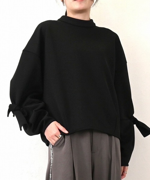 STYLEBLOCK（スタイルブロック）の「カットダンボール袖リボントップス（Tシャツ/カットソー・レディース・ブラック/チャコールグレー/アイボリー・M）」の2枚目の写真