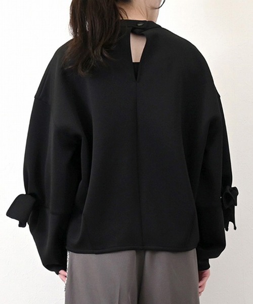 STYLEBLOCK（スタイルブロック）の「カットダンボール袖リボントップス（Tシャツ/カットソー・レディース・ブラック/チャコールグレー/アイボリー・M）」の7枚目の写真