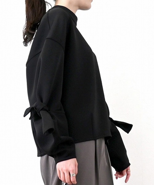 STYLEBLOCK（スタイルブロック）の「カットダンボール袖リボントップス（Tシャツ/カットソー・レディース・ブラック/チャコールグレー/アイボリー・M）」の8枚目の写真