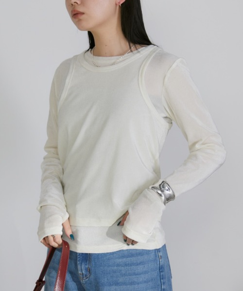 Aunt Marie's(アントマリーズ)の「シアーフロッキータンクレイヤードトップス(Tシャツ/カットソー・レディース・ブラック/アイボリー・FREE)」の7枚目の写真