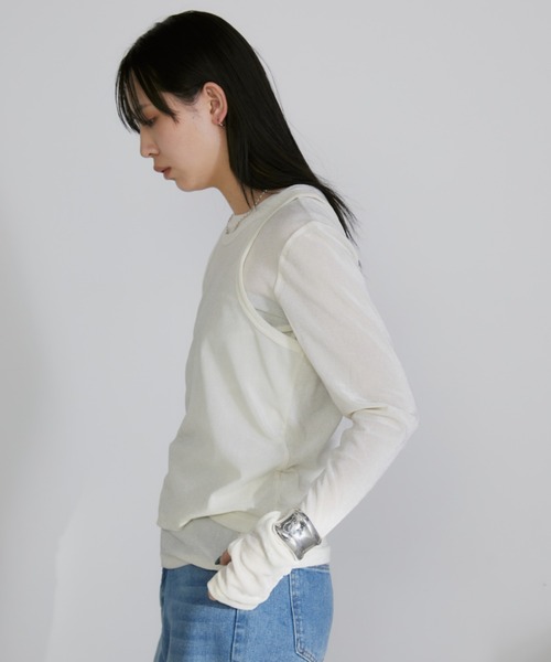 Aunt Marie's(アントマリーズ)の「シアーフロッキータンクレイヤードトップス(Tシャツ/カットソー・レディース・ブラック/アイボリー・FREE)」の8枚目の写真
