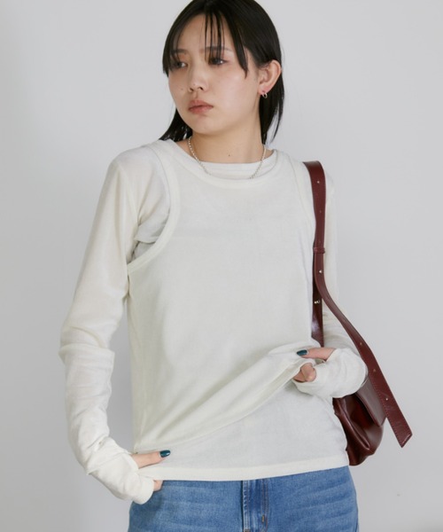 Aunt Marie's(アントマリーズ)の「シアーフロッキータンクレイヤードトップス(Tシャツ/カットソー・レディース・ブラック/アイボリー・FREE)」の11枚目の写真