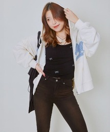 《刺しゅうリボン×リブ素材》レディース タンクトップ パッド付き カットソー 春夏秋