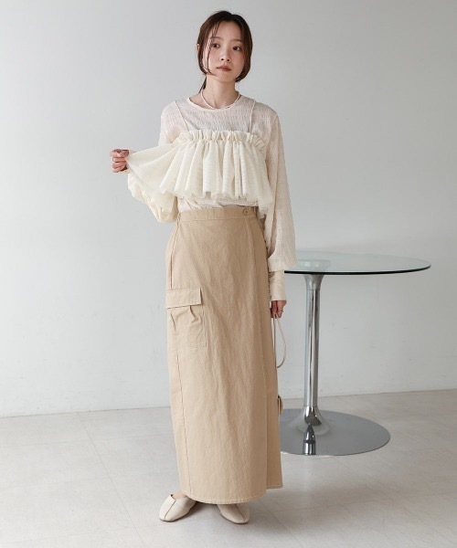 Bab(バブ)の「ドットボタン2WAYトップス(シャツ/ブラウス・レディース・オフホワイト/ホワイト系その他/グリーン・MEDIUM)」の5枚目の写真
