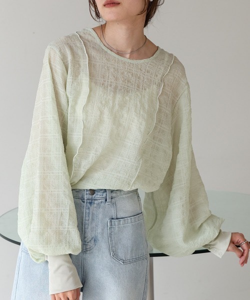 Bab(バブ)の「ドットボタン2WAYトップス(シャツ/ブラウス・レディース・オフホワイト/ホワイト系その他/グリーン・MEDIUM)」の21枚目の写真
