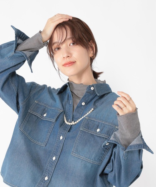 studio CLIP（スタディオクリップ）の「ソフトチュールボトルネックプルオーバー[プラスサイズあり]（Tシャツ/カットソー・レディース・ホワイト/グレー/クリーム・MEDIUM/LARGE/ﾌﾘｰ(L)）」の3枚目の写真