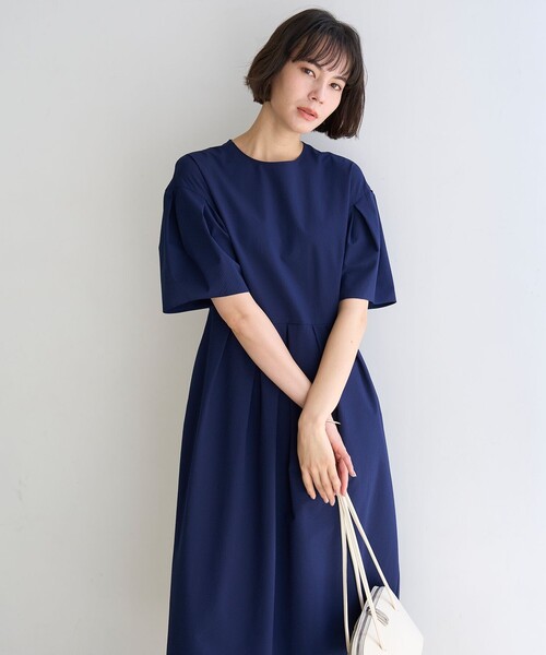 新品アンフィーロ★UVケア/撥水/サッシュ シャツワンピース半袖 ダークグレー 新品アンフィーロ☆UVケア/撥水/サッシュ シャツワンピース半袖