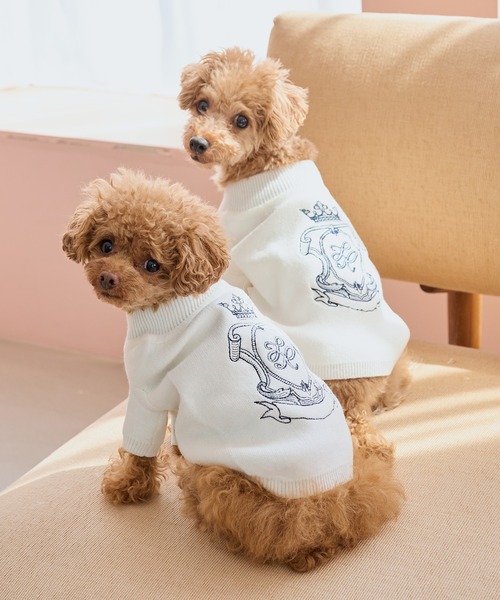 セール】【DOG】スエットライク刺繍ニット/リンクコーデ（ペットウェア