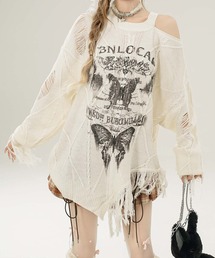 【HOOK】for girls アシンメトリーバタフライフリンジカットソー