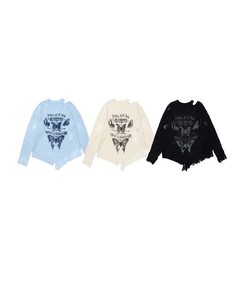 HOOK(フック)の「【HOOK】for girls アシンメトリーバタフライフリンジカットソー(Tシャツ/カットソー・レディース・ブルー/ブラック/ベージュ・SMALL/MEDIUM)」の20枚目の写真