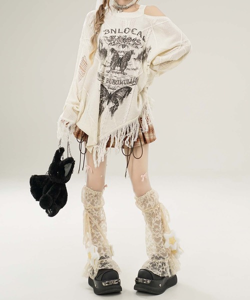HOOK(フック)の「【HOOK】for girls アシンメトリーバタフライフリンジカットソー(Tシャツ/カットソー・レディース・ブルー/ブラック/ベージュ・SMALL/MEDIUM)」の15枚目の写真