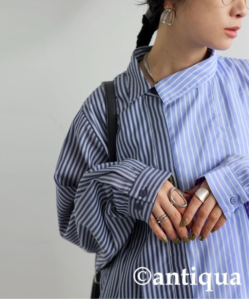 antiqua(アンティカ)の「アシメストライプシャツ(シャツ/ブラウス・レディース・ブルー/ブラック・ONESIZE)」の10枚目の写真