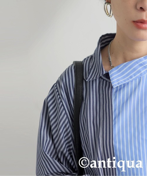 antiqua(アンティカ)の「アシメストライプシャツ(シャツ/ブラウス・レディース・ブルー/ブラック・ONESIZE)」の12枚目の写真