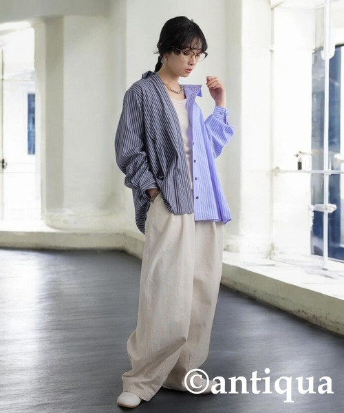 antiqua(アンティカ)の「アシメストライプシャツ(シャツ/ブラウス・レディース・ブルー/ブラック・ONESIZE)」の13枚目の写真