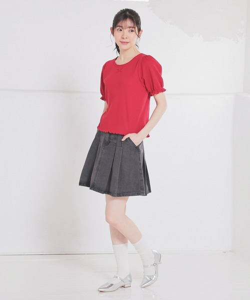 Honeys（ハニーズ）の「レース付ワッフルトップス（Tシャツ/カットソー・レディース・ベージュ系その他/レッド/ホワイト/ホワイト系その他/ブラック・M/L/S）」の6枚目の写真