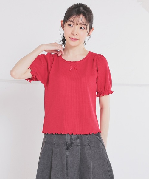 Honeys（ハニーズ）の「レース付ワッフルトップス（Tシャツ/カットソー・レディース・ベージュ系その他/レッド/ホワイト/ホワイト系その他/ブラック・M/L/S）」の7枚目の写真