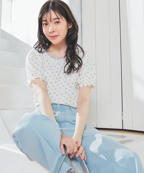 Honeys（ハニーズ）の「レース付ワッフルトップス（Tシャツ/カットソー・レディース・ベージュ系その他/レッド/ホワイト/ホワイト系その他/ブラック・M/L/S）」の11枚目の写真