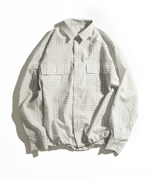 WETTEMPT シアサッカーLSチェックシャツ　ホワイト　ネイビー　Mサイズ SEERSUCKER LS CHECK SHIRT / シアサッカーLSチェックシャツ