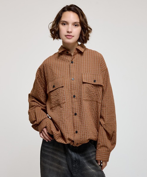 WETTEMPT(ウィテンプト)の「SEERSUCKER LS CHECK SHIRT / シアサッカーLSチェックシャツ(シャツ/ブラウス・メンズ・オフホワイト/ネイビー/ブラウン/オレンジ/ブラック・LARGE/SMALL/MEDIUM)」の5枚目の写真