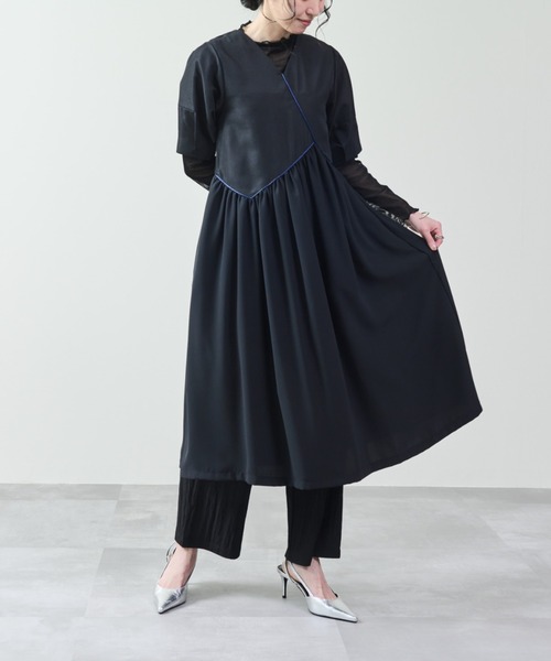 DOLLUPOOPS（ドールアップウップス）の「配色パイピングパネルフレアワンピース（ワンピース・レディース・ベージュ/ブラック・38）」の2枚目の写真