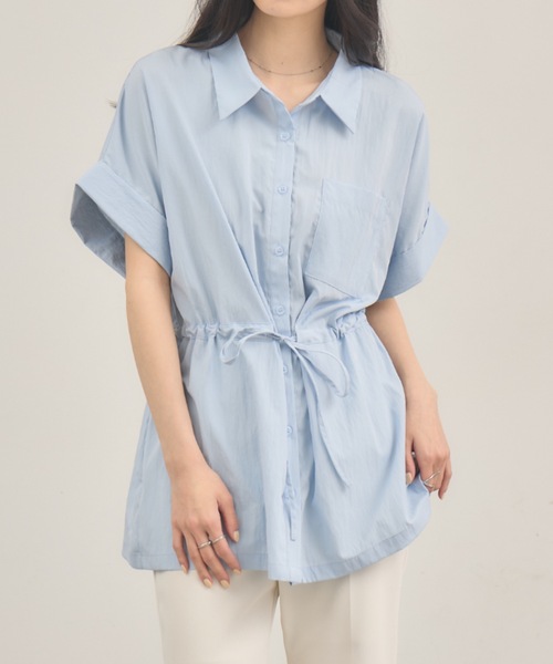 NEUNA(ヌナ)の「ウエストマークドロップブラウス(シャツ/ブラウス・レディース・サックスブルー/オフホワイト・FREE)」の1枚目の写真