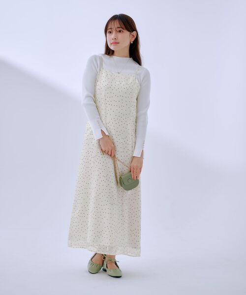 コヒナ　レース付きホワイトキャミワンピース シアードットキャミワンピース 【低身長・小柄女性】（ワンピース