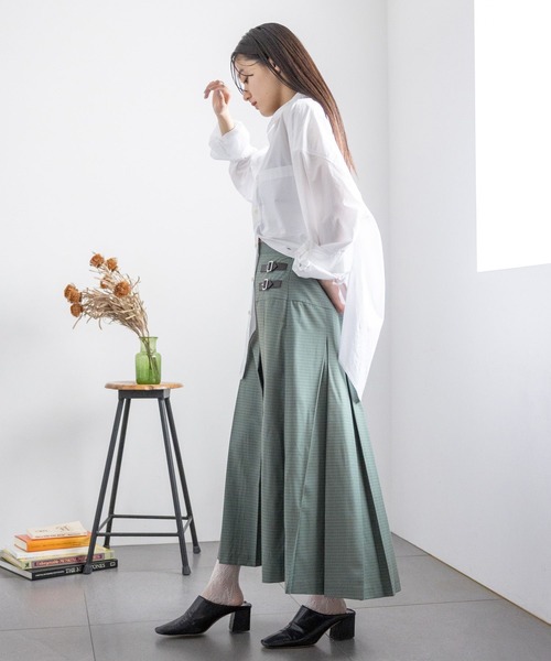 RAGEBLUE（レイジブルー）の「Wベルト/チェックプリーツミディスカート（スカート・レディース・グレー/グリーン/ブルー・FREE）」の14枚目の写真