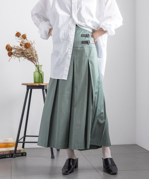 RAGEBLUE（レイジブルー）の「Wベルト/チェックプリーツミディスカート（スカート・レディース・グレー/グリーン/ブルー・FREE）」の15枚目の写真