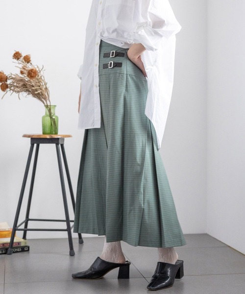 RAGEBLUE（レイジブルー）の「Wベルト/チェックプリーツミディスカート（スカート・レディース・グレー/グリーン/ブルー・FREE）」の16枚目の写真
