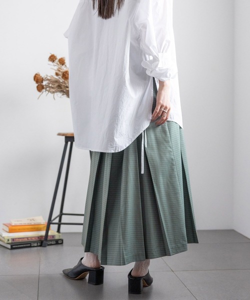 RAGEBLUE（レイジブルー）の「Wベルト/チェックプリーツミディスカート（スカート・レディース・グレー/グリーン/ブルー・FREE）」の17枚目の写真