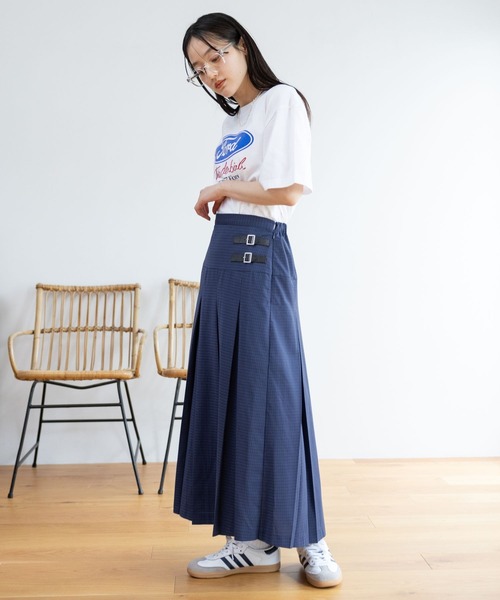 RAGEBLUE（レイジブルー）の「Wベルト/チェックプリーツミディスカート（スカート・レディース・グレー/グリーン/ブルー・FREE）」の18枚目の写真