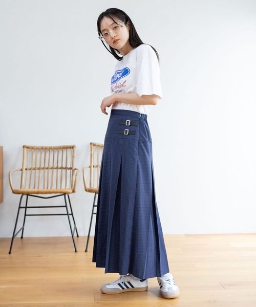 RAGEBLUE（レイジブルー）の「Wベルト/チェックプリーツミディスカート（スカート・レディース・グレー/グリーン/ブルー・FREE）」の19枚目の写真