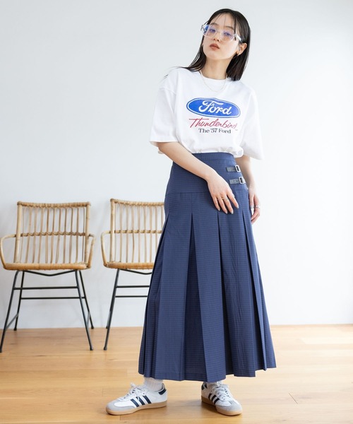 RAGEBLUE（レイジブルー）の「Wベルト/チェックプリーツミディスカート（スカート・レディース・グレー/グリーン/ブルー・FREE）」の20枚目の写真
