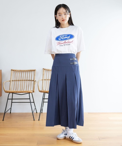 RAGEBLUE（レイジブルー）の「Wベルト/チェックプリーツミディスカート（スカート・レディース・グレー/グリーン/ブルー・FREE）」の21枚目の写真