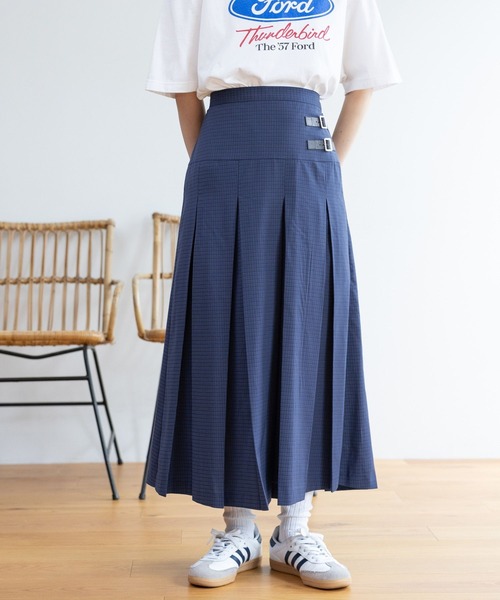 RAGEBLUE（レイジブルー）の「Wベルト/チェックプリーツミディスカート（スカート・レディース・グレー/グリーン/ブルー・FREE）」の22枚目の写真
