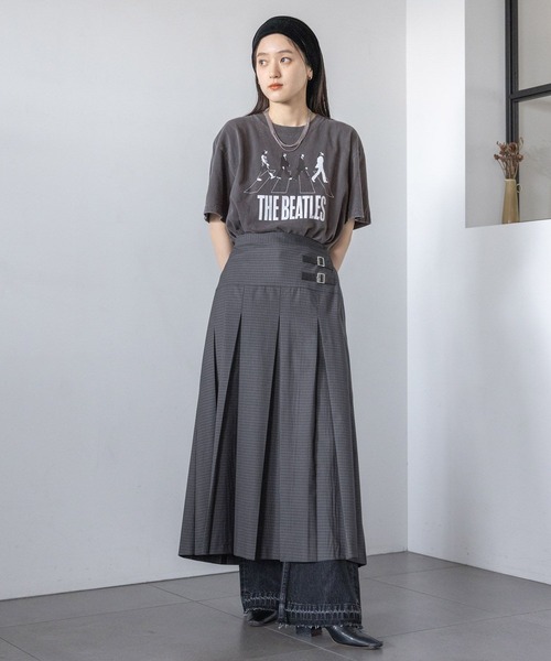 RAGEBLUE（レイジブルー）の「Wベルト/チェックプリーツミディスカート（スカート・レディース・グレー/グリーン/ブルー・FREE）」の4枚目の写真