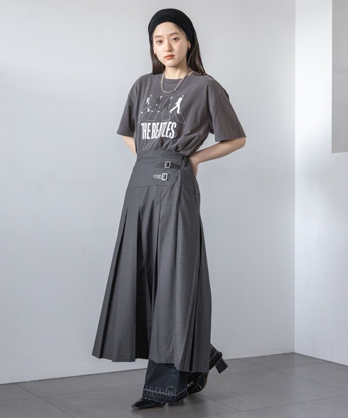 RAGEBLUE（レイジブルー）の「Wベルト/チェックプリーツミディスカート（スカート・レディース・グレー/グリーン/ブルー・FREE）」の5枚目の写真