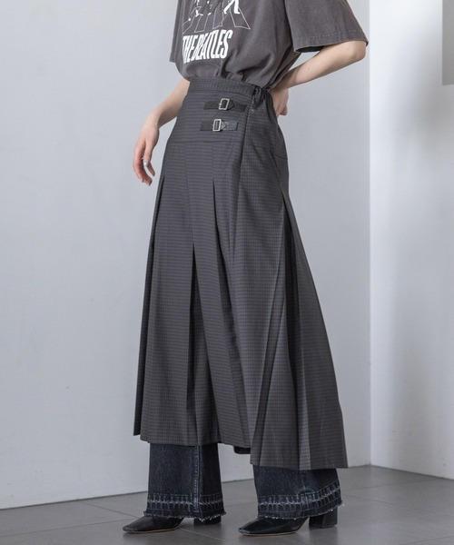 RAGEBLUE（レイジブルー）の「Wベルト/チェックプリーツミディスカート（スカート・レディース・グレー/グリーン/ブルー・FREE）」の8枚目の写真