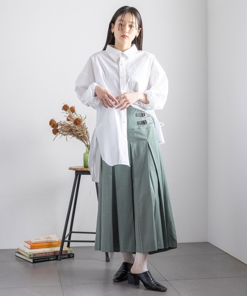 RAGEBLUE（レイジブルー）の「Wベルト/チェックプリーツミディスカート（スカート・レディース・グレー/グリーン/ブルー・FREE）」の11枚目の写真