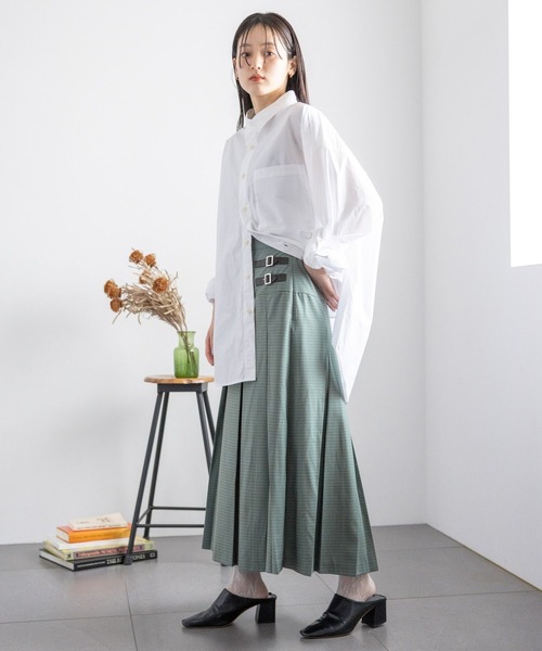 RAGEBLUE（レイジブルー）の「Wベルト/チェックプリーツミディスカート（スカート・レディース・グレー/グリーン/ブルー・FREE）」の13枚目の写真