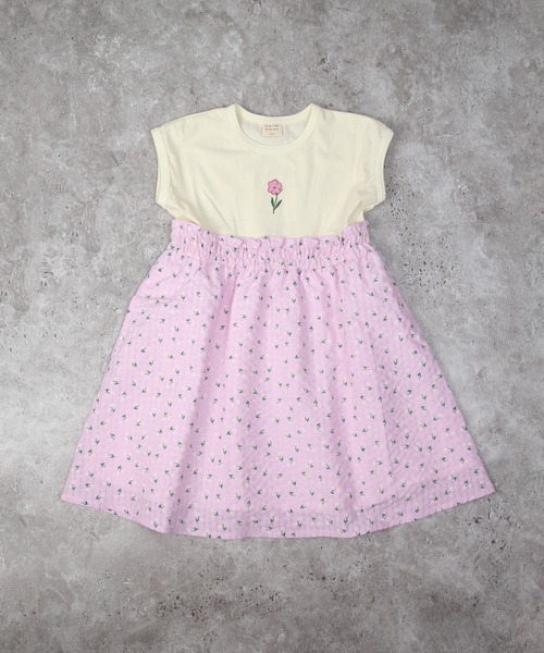 la poche biscuit（ラポシェビスキュイ）の「花柄ドッキングワンピース（ワンピース・キッズ・イエロー/ピンク・90/100/110/120/130/140）」の2枚目の写真