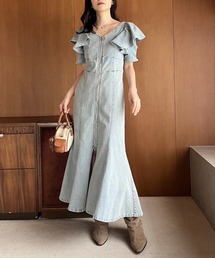 美シルエットデニムロングワンピース