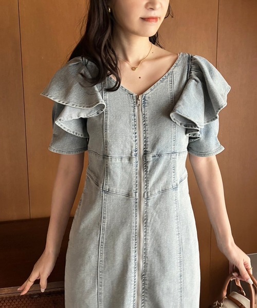 セール】美シルエットデニムロングワンピース（ワンピース）｜one