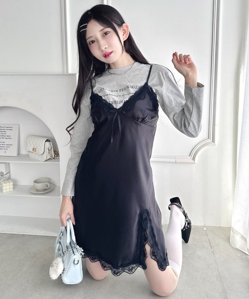 Loueme(ルエム)の「スリットレースランジェリーキャミワンピース(ワンピース・レディース・ホワイト/ブラック/ピンク・FREE)」の3枚目の写真