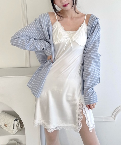 Loueme(ルエム)の「スリットレースランジェリーキャミワンピース(ワンピース・レディース・ホワイト/ブラック/ピンク・FREE)」の14枚目の写真