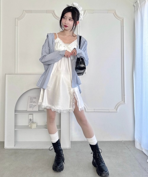 Loueme(ルエム)の「スリットレースランジェリーキャミワンピース(ワンピース・レディース・ホワイト/ブラック/ピンク・FREE)」の17枚目の写真