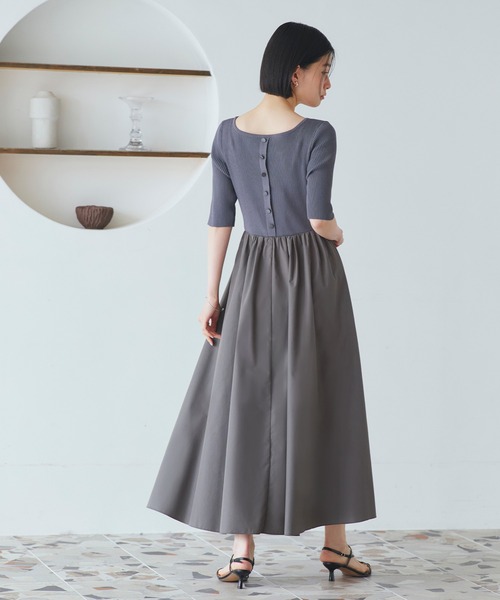 新品タグ付 構築パフスリーブフレアスカートリブニット