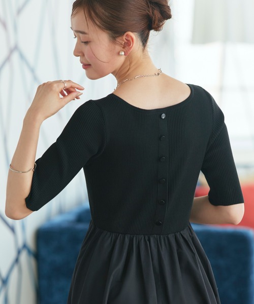 ワンピース rii:) 洗える ストレッチ ｜ リブニット & ギャザースカート コンビ