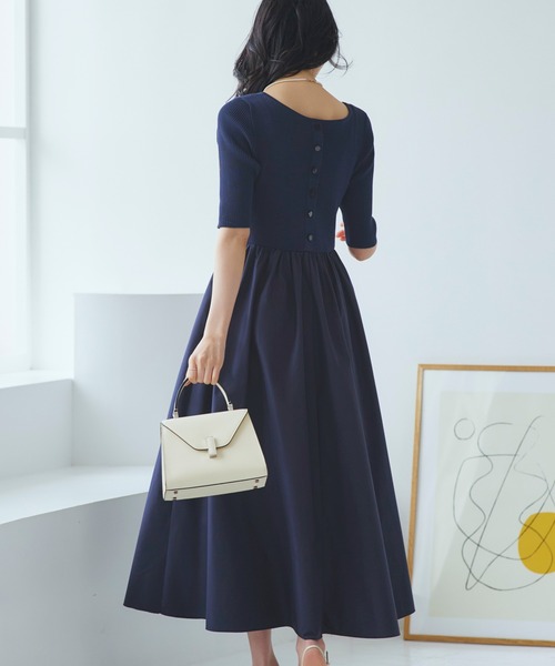 RUIRUE BOUTIQUE（ルイルエブティック）の「洗える ストレッチ ｜ リブニット & ギャザースカート コンビワンピース ｜ レディース おしゃれ きれいめ 半袖 無地 オフィスカジュアル 通勤服 ニットワンピース（ワンピース・レディース・ネイビー/グレー/ブラック・M/S/LL/L）」の11枚目の写真
